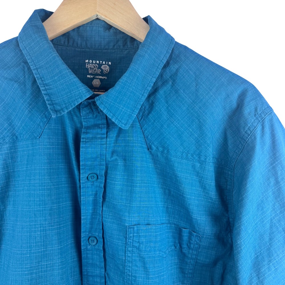 Mountain Hardwear Button Down Mens Large Blue Grid Short Sleeve OM3976‎ Western